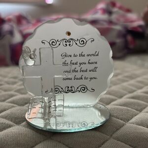 Inspirational Glass Plaque with Cross and Quote